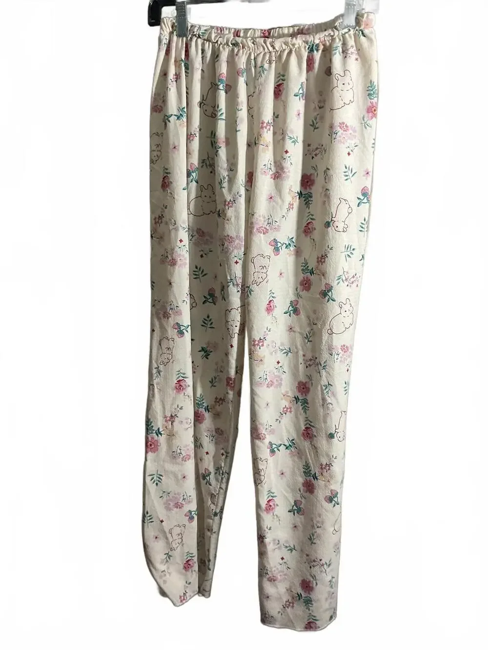 Boutique Lightweight Floral and Bunny Print Pajama Set with Ruffle Trim L - Picture 8 of 10